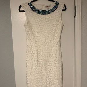 White lace dress with beaded neckline, size 6